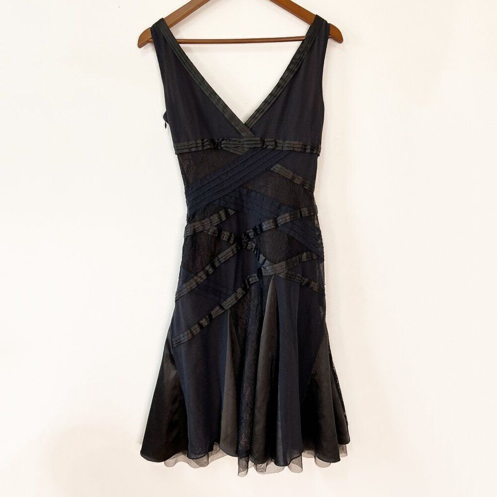 Y2K Karen Millen Blue and Black Satin and Lace Pieced Sleeveless Dress - Picture 2 of 9